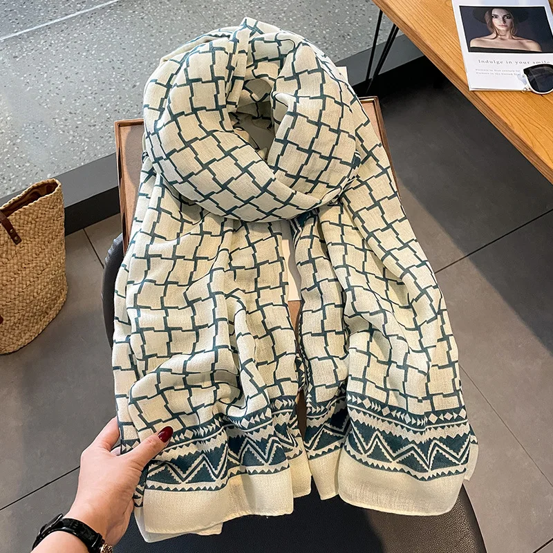 

Luxury Brand 2022 Cotton Scarf Women Large Shawls Pashmina Muslim Hijab Foulard Design Print Lady Beach Stole Head Scarves Pareo