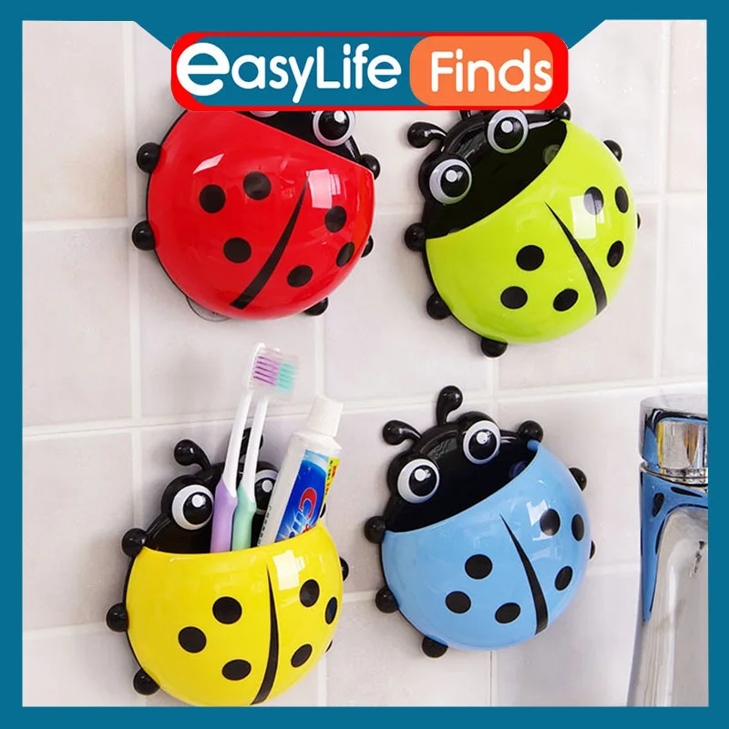 

Toothbrush Toothpaste Shelves Pencil/Pen Storage Holders Cute Ladybird Beetle Racks Children Brush Teeth Bathroom Supply