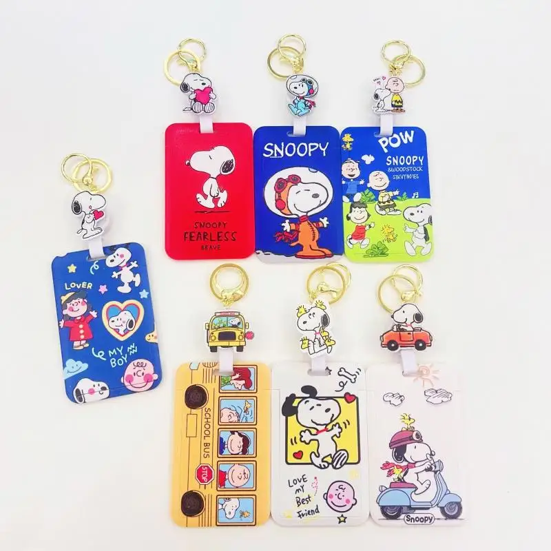New Snoopy Card Sleeve Kawaii Cartoon Student Campus Card Case Backpack Hanger Girl Wallet Accessories Couple Keychain