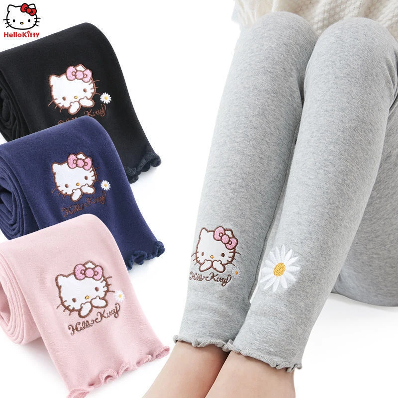 

Sanrio Hellokitty Leggings Soft Breathable High Quality Spring Autumn Girls Slim Fashion Thin Pants Cute Kitty Cat Print Bottoms