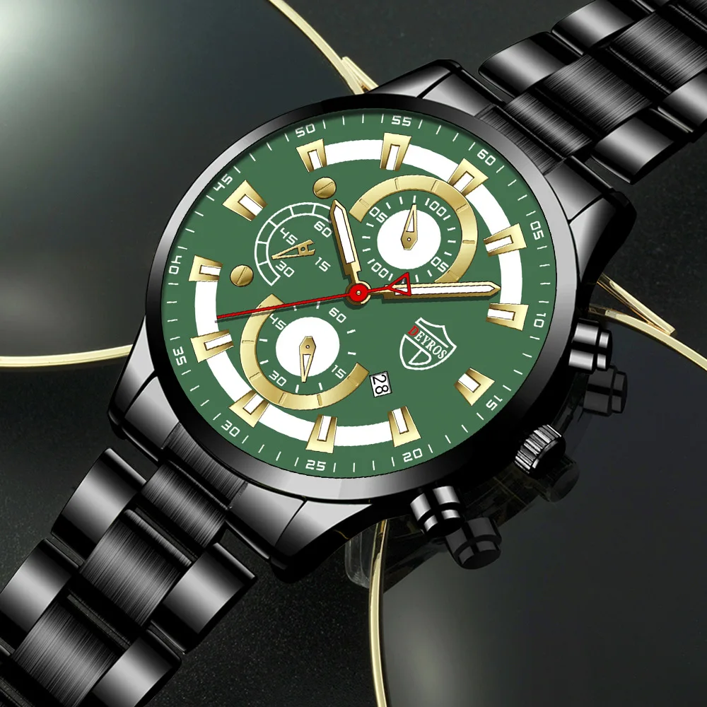 

Top design men's Sports Watches Green Face Fashion Clock Men Stainless Steel Quartz Wristwatches Decorate Watch Zegarek Męski