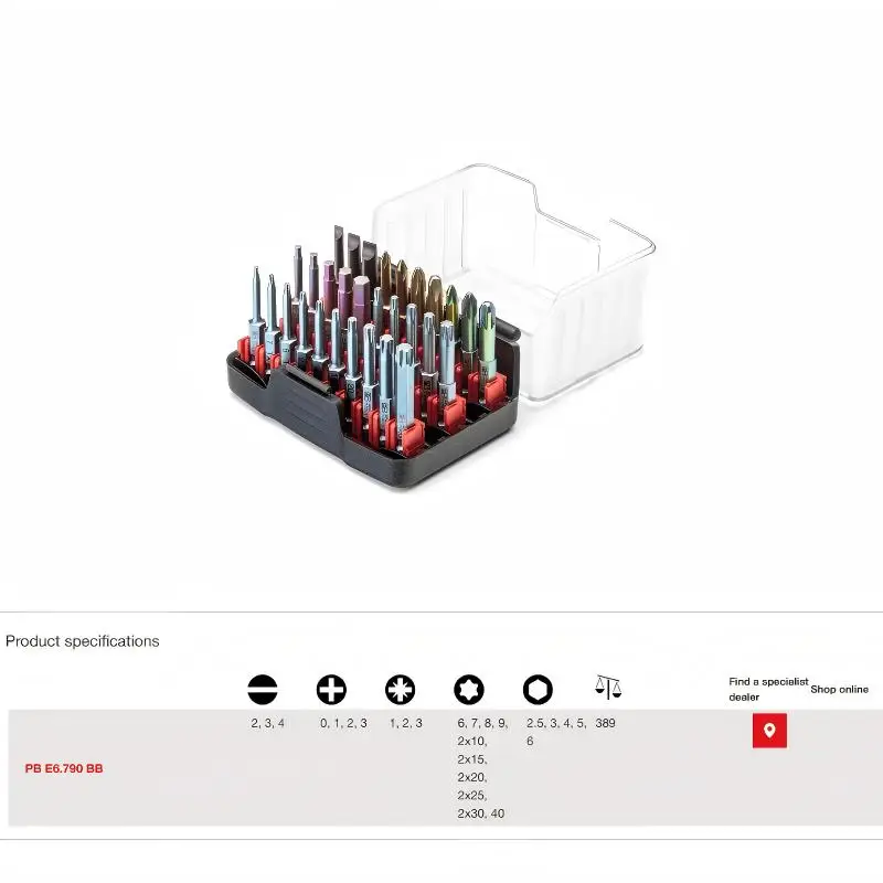 Фото Набор инструментов PB Swiss Tools, 30 шт., закаленные биты C6.3 E6.3, смешанные, с защитой от скручивания, шлицевые, Torx, Phillips, Pozidriv, в кейсе PB C6.790 BB №5