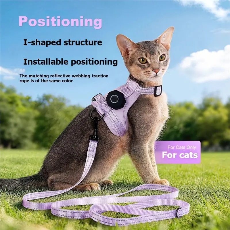 Фото HRBAJ-Escape-Proof Cat Harness XS с держателем для Airtag, светоотражающий регулируемый жилет для котят для прогулок на улице №5