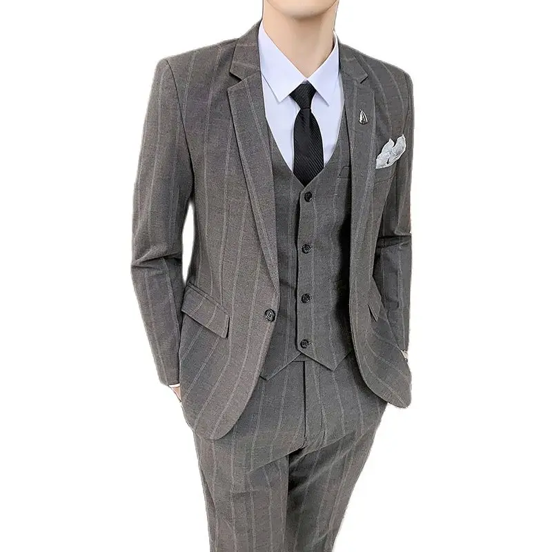 

New Style (suit + Vest + Trousers) Slim Personality Stripes Handsome Best Man Professional Business Three-piece Plus Size Suit