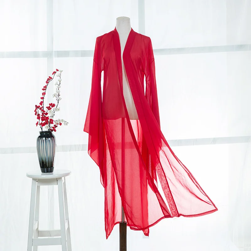

Chinese Folk Dance Large Sleeve Shirt Classical Costume Stage Dress Fairy Hanfu Coat Adult Chiffon Cardigan