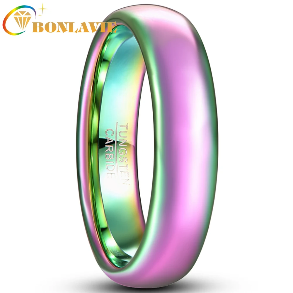 

BONLAVIE 6mm Tungsten Carbide Ring Electroplated Color Dome Polished Steel Ring Men's Women Pink Green Wedding Jewelry Best Gift