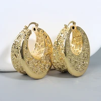 women earring gold plated geometric hoop clip earrings african dubai golden fashion jewelry accessories for party wedding gift