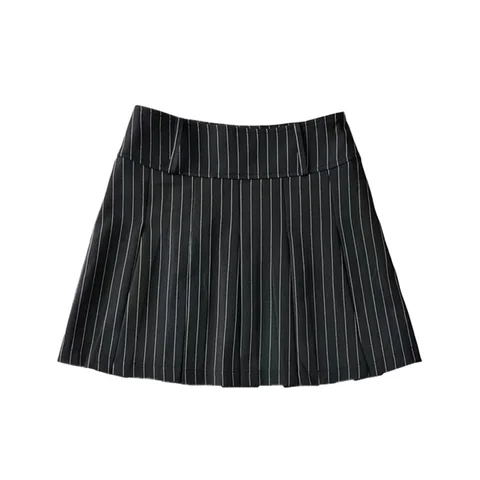 Женская плиссированная мини-юбка в полоску, с высокой талией