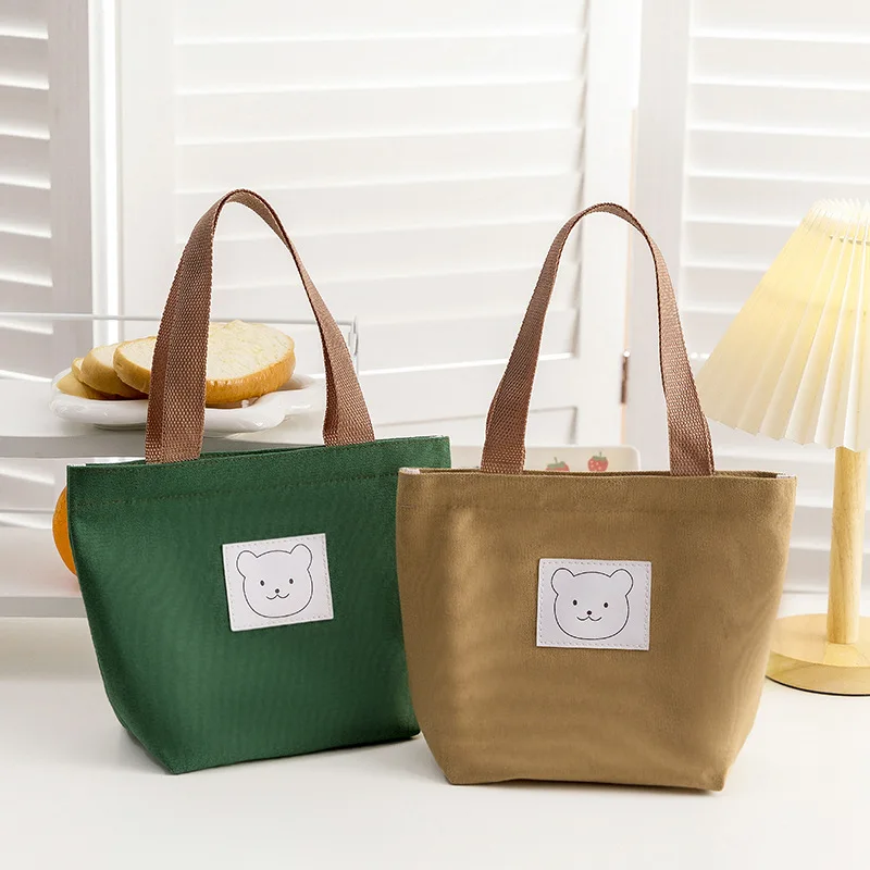 

Портативные холщовые сумки для обеда для офиса, студентов, простые маленькие сумочки, женская сумка-тоут с милым мультяшным медведем
