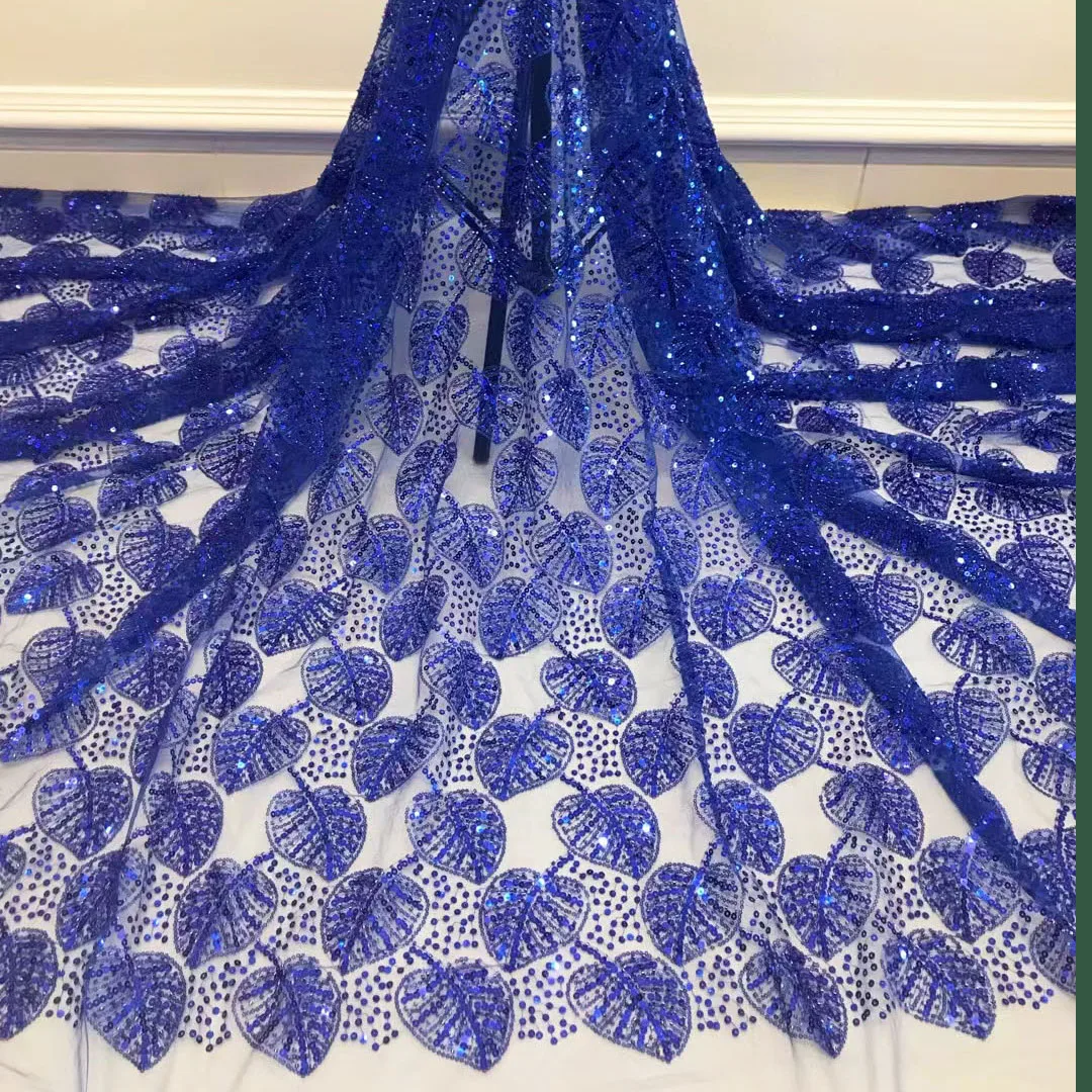 

Gorgeous French Mesh Fabric Sewing Leaves Pattern With Same Color Sequins Good Lace Perfecet For Diy Dresses 11M2