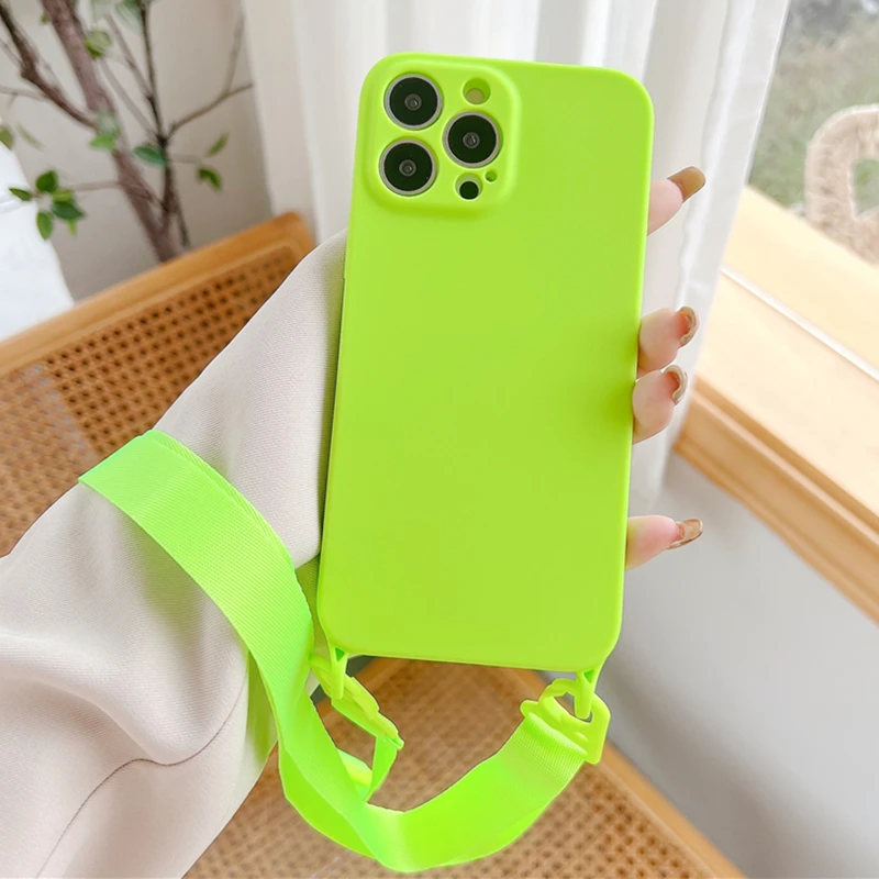 

Crossbody Necklace Strap Lanyard Cord Soft Silicone Phone Case For iphone 11 12 13 14 Pro Max X XR XS Max 7 8 Plus Mini SE Cover