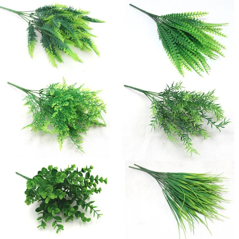 

7 Branches Grass Eucalyptus Plastic Artificial Plants Green Grass Plastic Flower Plant Wedding Home Decoration Table Decors