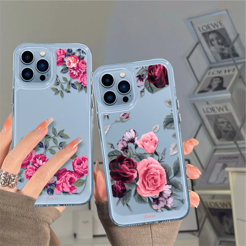 

Camera Protection Soft Clear Case For IPhone 13 Pro Max 12 11 XS Max XR X 7 8 Plus 12 13 Pro Flower Shockproof Transparent Cover