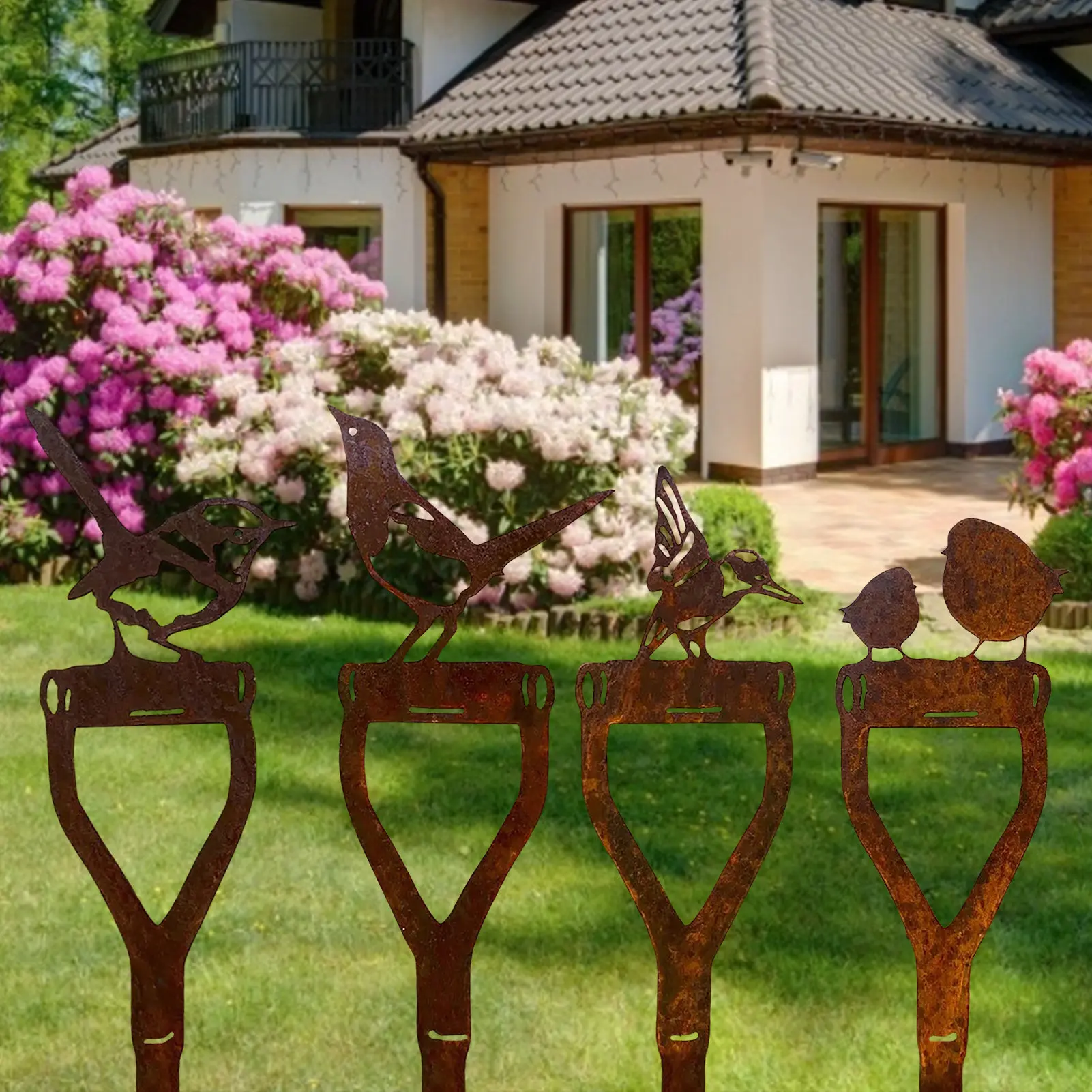 

Metal Birds Yard Decor Outdoor Rusty Art Garden Stake Decor Landscape Ground Plug For Yard Pathway Lawn Walkway Patio