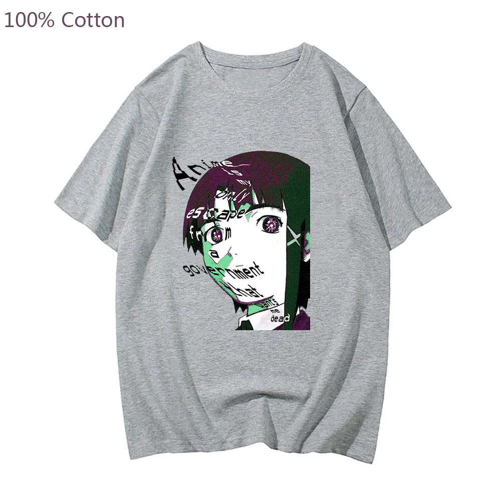 

Serial Experiments Lain Kawaii Anime T-shirt Funko Pop Manga Tshirt 100% Cotton Graphic Cartoon Tee-shirt Men/women Punk T Shirt