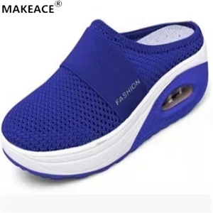 Summer Womens Wedge Heel Slippers Fashion 43 Plus Size Muller Shoes Knitted Breathable Mesh Outdoor Sports Casual Womens Shoes