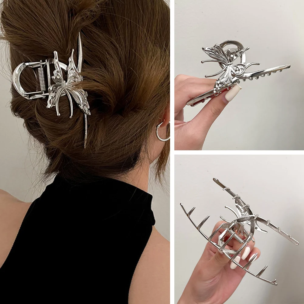 

2022 South Korea's New Butterfly Rhinestone Large Grab Clip Headdress Back of The Head Shark Clip Fashion Hair Accessories