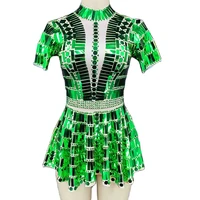 multicolored shining sequins sexy women dress short sleeves dance singer stage costume party bar nightclub clothing