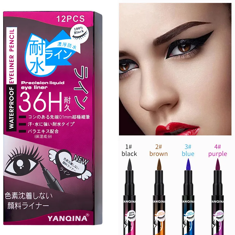

12pc/Set 36H Black Eyeliner Pencil Waterproof Long-lasting Eye Liner Liquid Pen Precision Smudge-Proof Smooth Beauty Makeup Tool