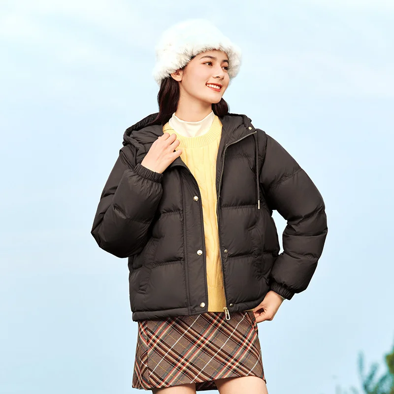 Фото Semir пуховик с капюшоном женский свободный 2025 новый зимний водонепроницаемый маслостойкий пятностойкий пуховик зимнее пальто женское №4