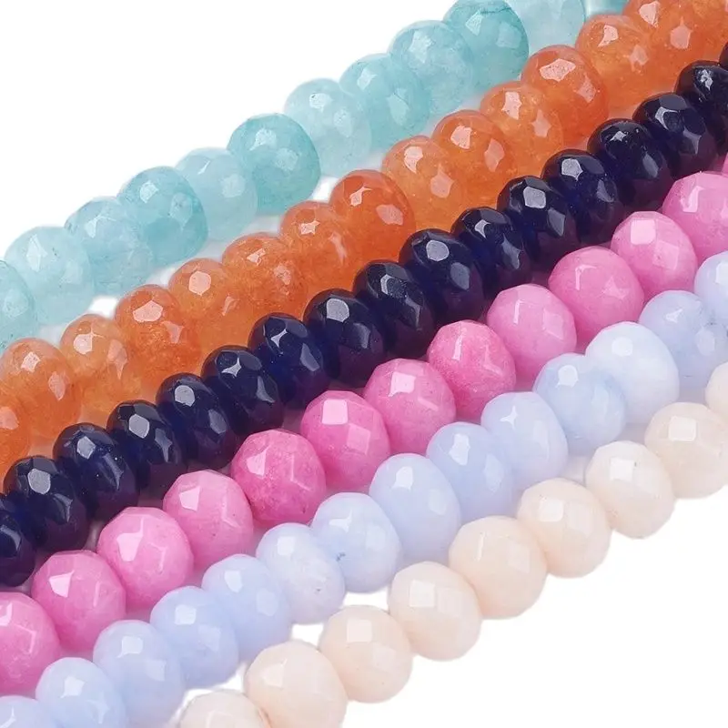 

Pandahall 10 Strands 8x6mm Natural Dyed Faceted Abacus Beads Hole: 1mm; about 65pcs/Strand, 15.3"Mixed Color