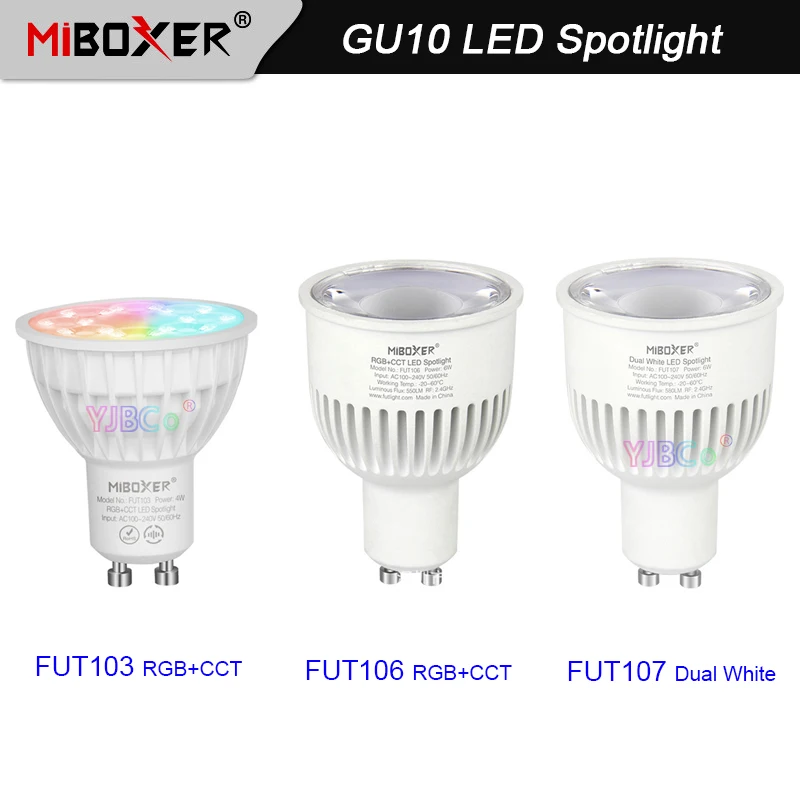 Miboxer 4W 6W GU10 LED Spotlight Smart RGB+CCT/Dual White Blub Lamp FUT103/FUT106/FUT107 Ceiling Light 2.4G Remote APP Control
