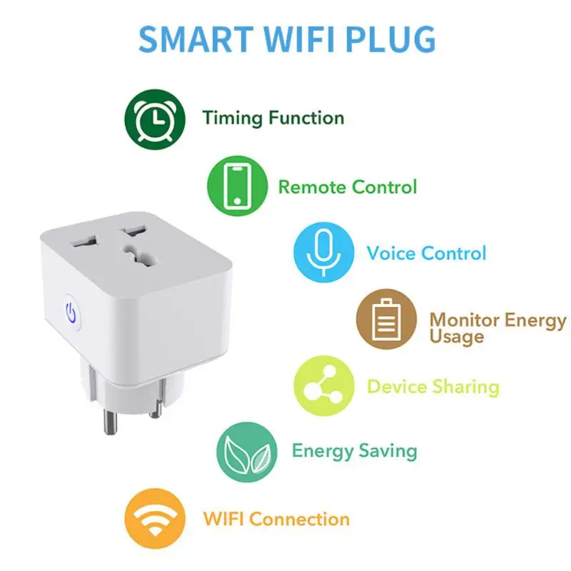 

Voice Control Smart Outlet Ac100-240v Wifi Plug Timing Universal Mini Wifi Socket Smart Home 16a