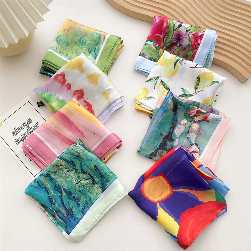 

Women Small Silk Satin Square Scarf Neck Scarves Foulard Hijab Bandana Female Head Scarves Shawl Office Lady Hair Band Headband