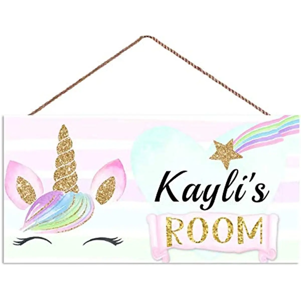 

Pink Unicorn Face Wooden Sign Baby Room Decor Sign with Hanging Rope Room Decoration Vintage Decor