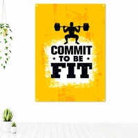 commit to be fit workout motivational poster tapestry wall art fitness bodybuilding exercise banner flag stickers gym decoration