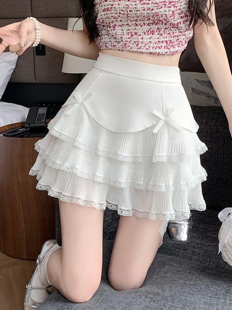 Милая Кружевная короткая мини-юбка для вечеринки 2023 шифоновая плиссированная