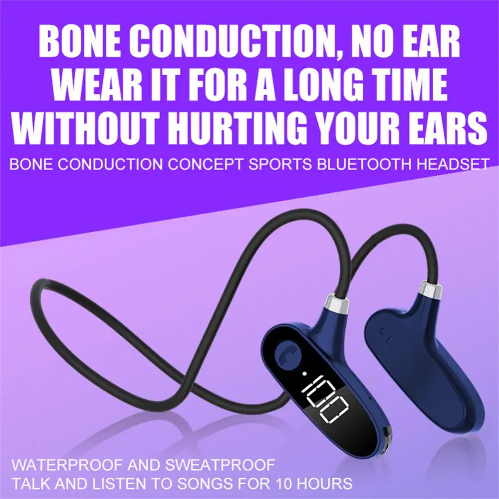 

Bone Conduction Earphones Waterproof Fashion Bluetooth Headphone Digital Display 180mah Tws Earbuds Wireless Headset