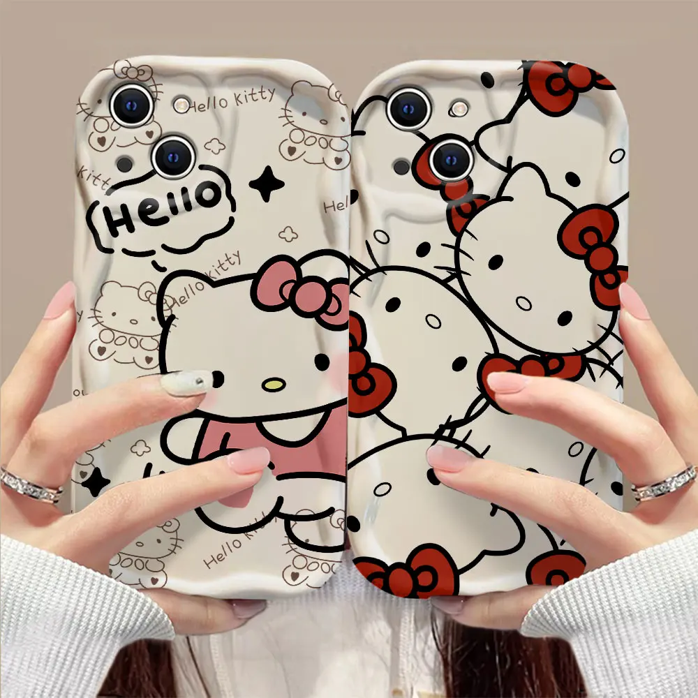Мультяшный чехол Hello Kitty с объемными волнами для iPhone 15 14 13 12 11 Pro Max Mini X XR XSMAX 8 7 6S Plus