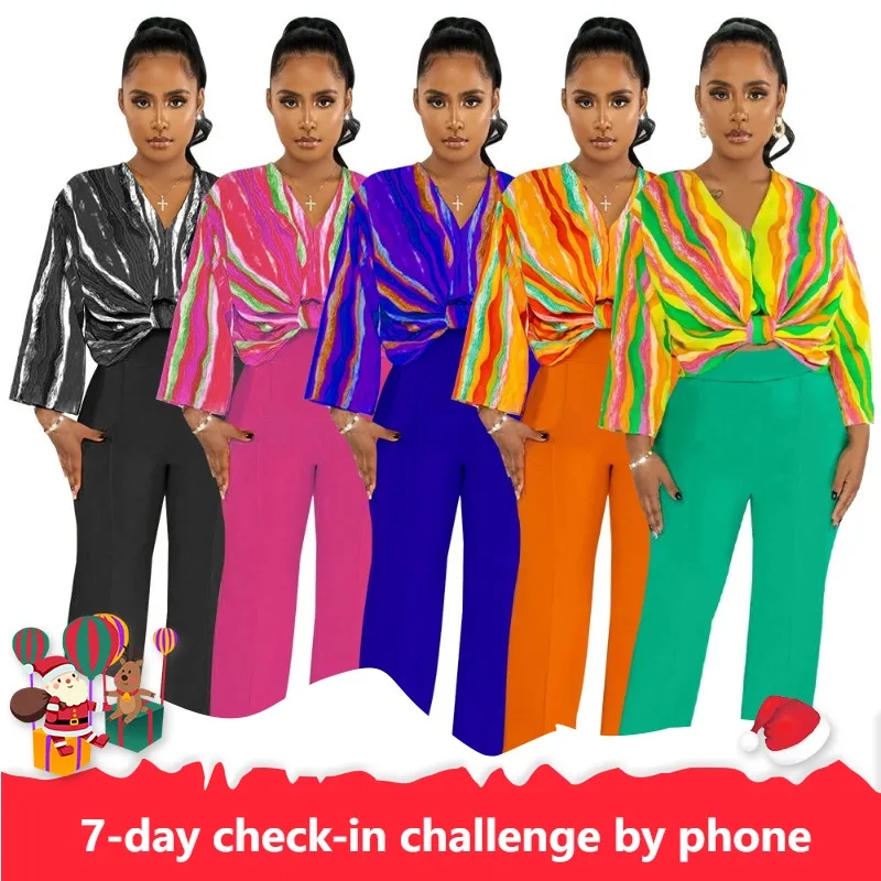 

2023 Two Piece Set Africa Clothes African New Fashion Flower Print Suit Top Trousers Super Elastic Party For Women Outfit Beach
