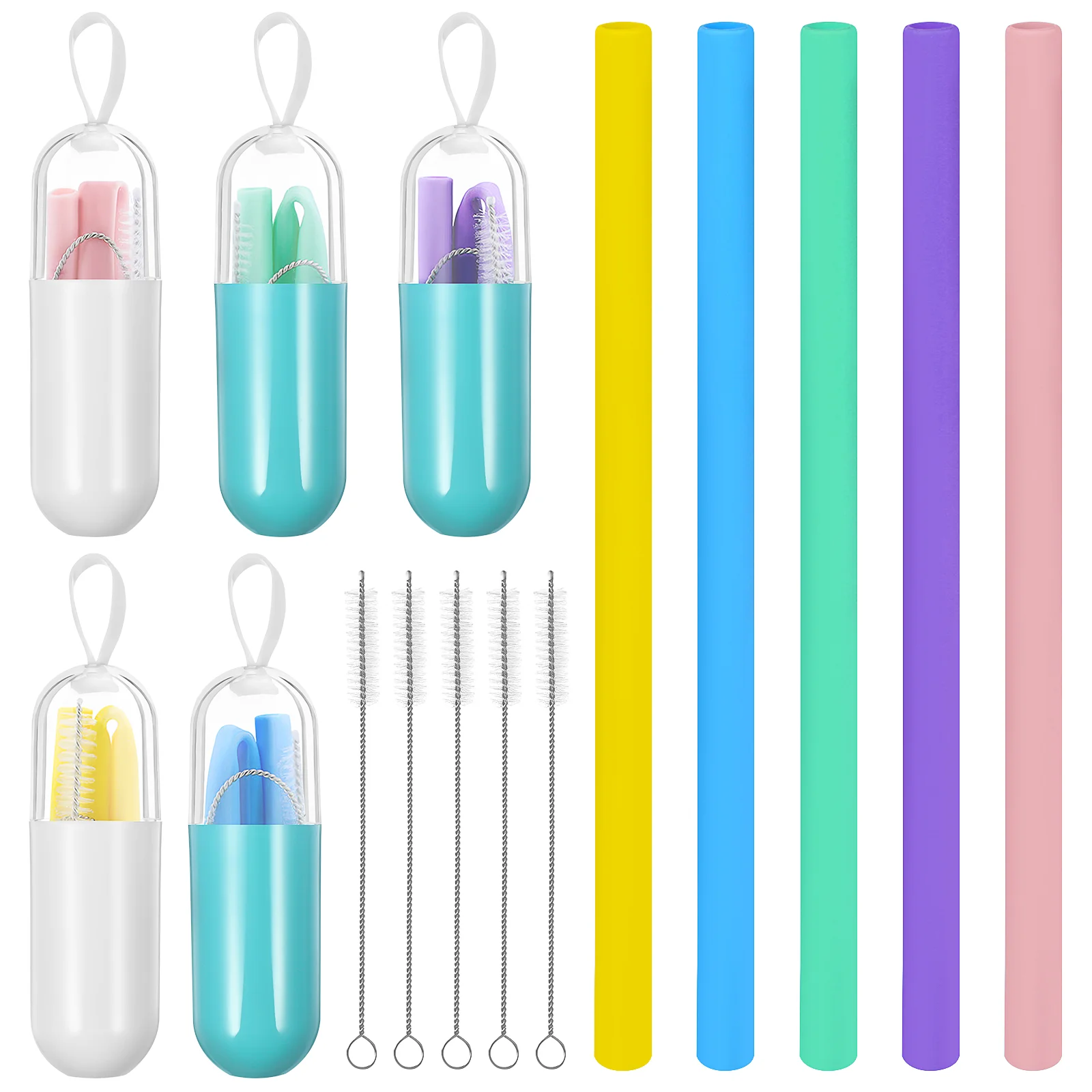 

5 Sets Reusable Straw Drinking Silicone Smoothie Portable Straws Beverage Telescopic