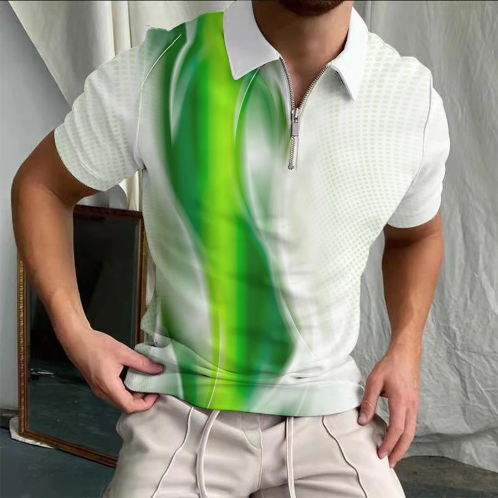 

Daily Casual Streamer Colorful Print Polo Shirt Pattern Men's Shirt Short Sleeve Men's T-Shirt Zipper Polo Shirt 2022 New Summer