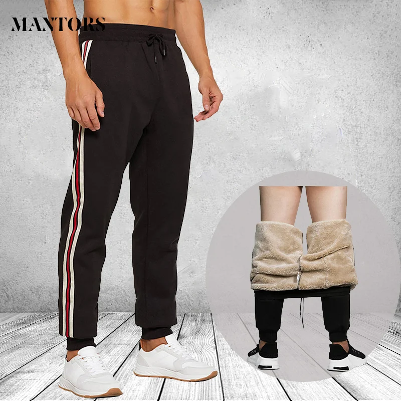 

Мужские брюки, Зимние Повседневные Брендовые спортивные брюки, теплые плотные брюки, кашемировые брюки, мужские уличные флисовые полосатые...