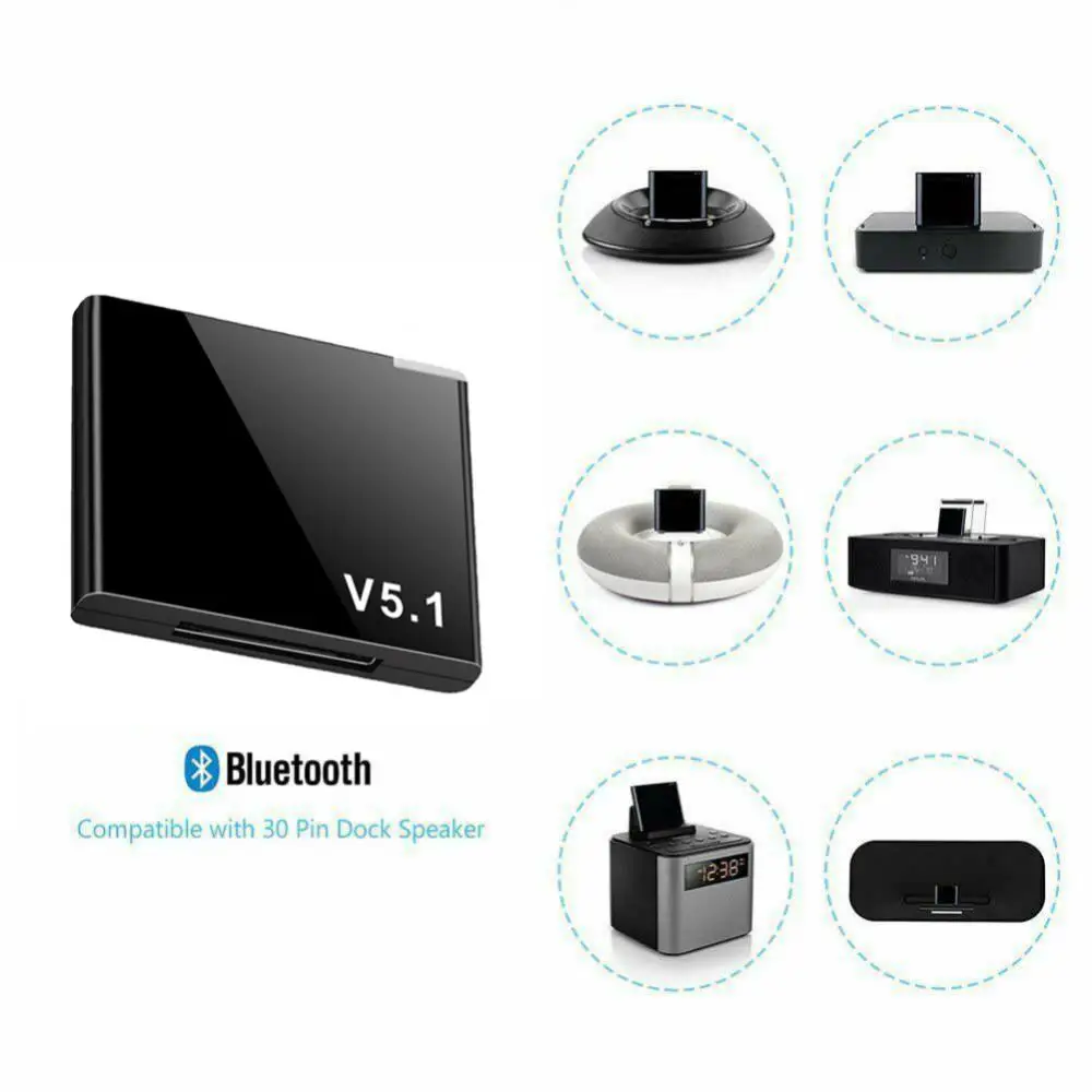 

I-WAVE 30-контактный Bluetooth 5,1 аудиоприемник A2DP Мини беспроводной адаптер 30-контактный разъем Аналоговый динамик для IPhone и IPod