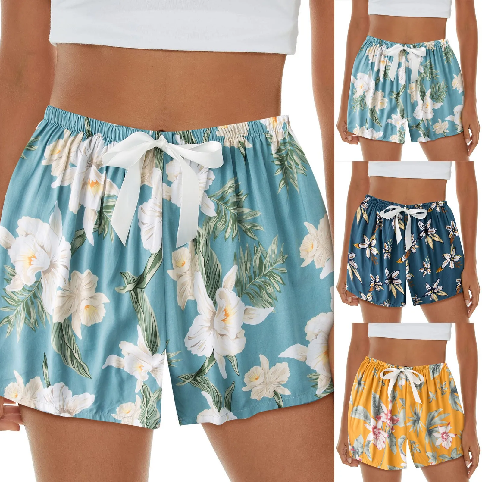 

Womens Pajama Shorts Soft Sleep Shorts Lightweight Printed Bow Elastic Black Wear for Women Crop Women