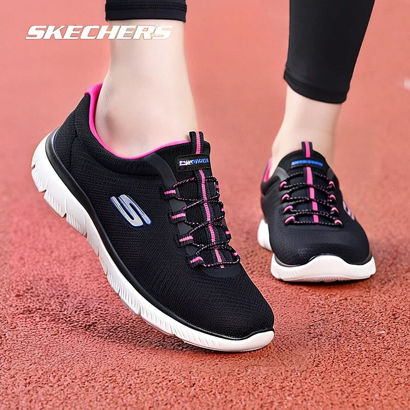Фото Skechers 12980-BKHP 2026 Новые женские кроссовки для ходьбы, черно-розовые, сетчатые, легкие, повседневные, модель Beat Peer №1