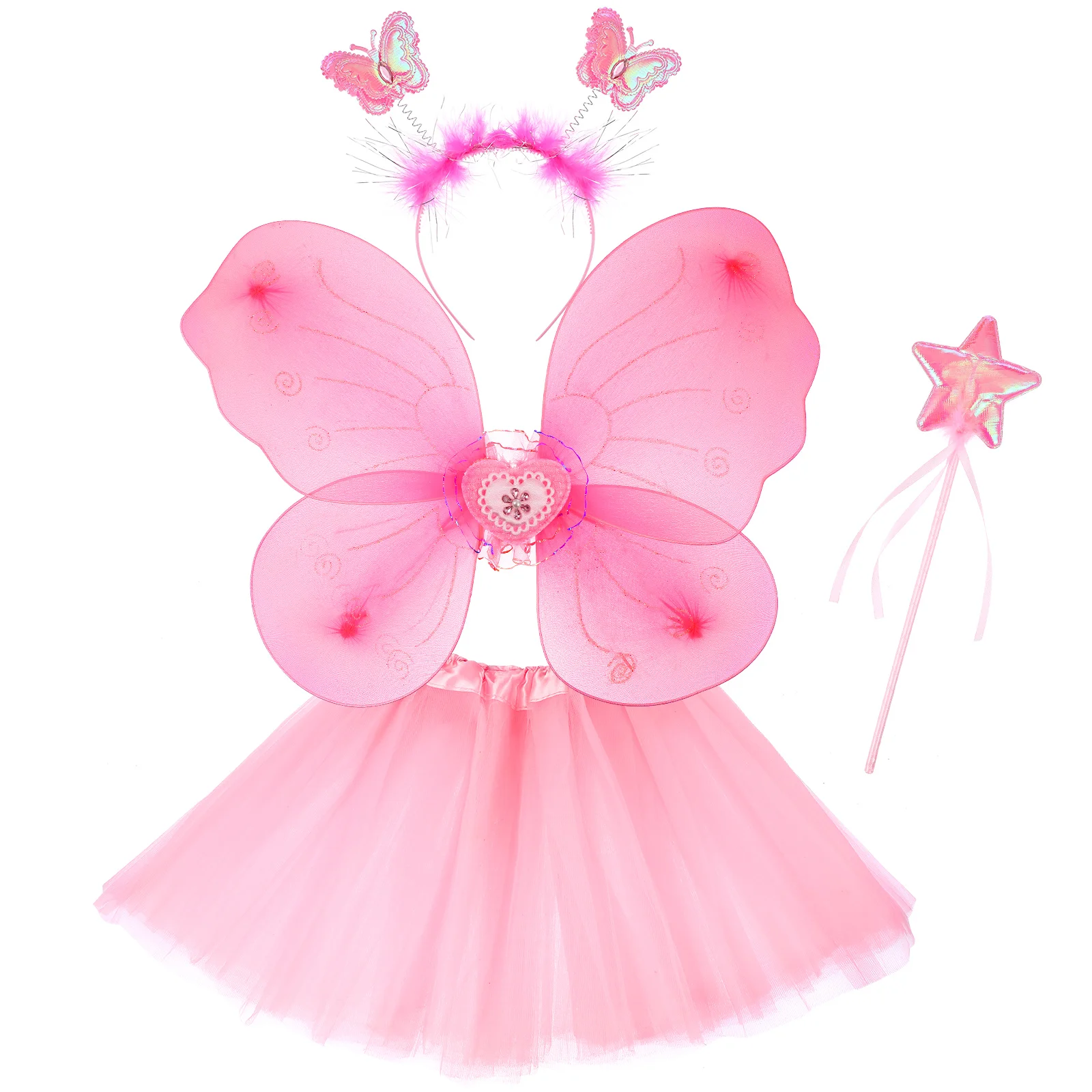 

Butterfly Wings Four Piece Set Girl's Fairy Clothes Headband Teen Clothing Costume Hairhoop Gauze Tutu Skirt Wand Cosplay Stick