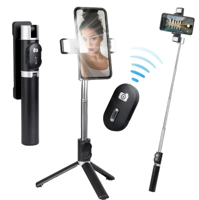 

Монопод Selfie Stick P60D с двойной LED-подсветкой для селфи, встроенный штатив