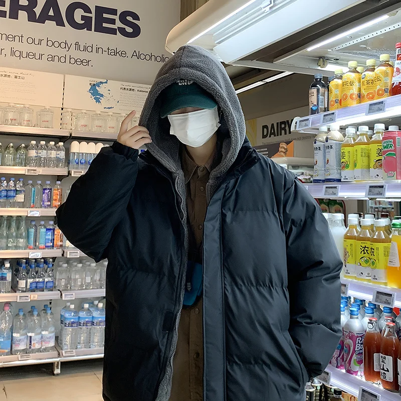 Зимняя куртка с капюшоном корейское издание модная подкладка из овечьего флиса