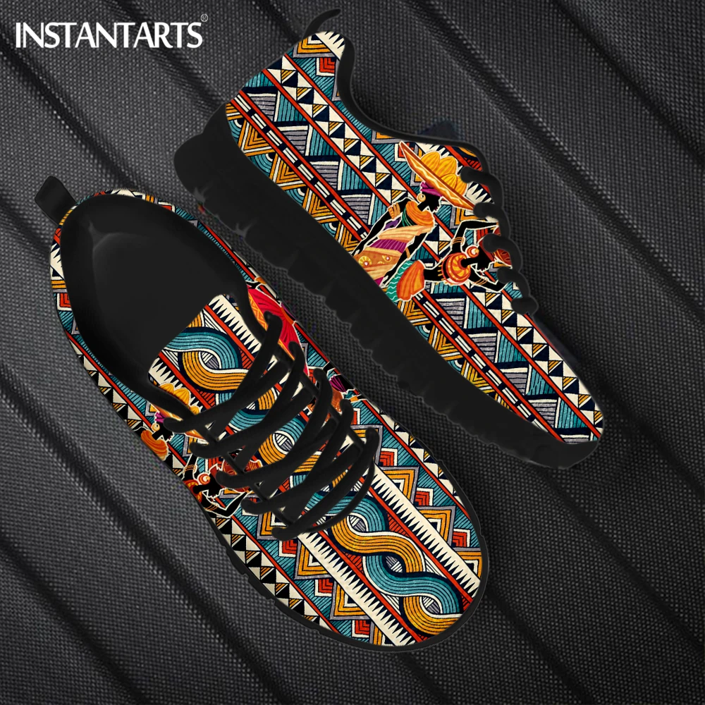 

Женские туфли INSTANTARTS в африканском стиле, легкие повседневные кроссовки на плоской подошве, со шнуровкой, с этническим принтом