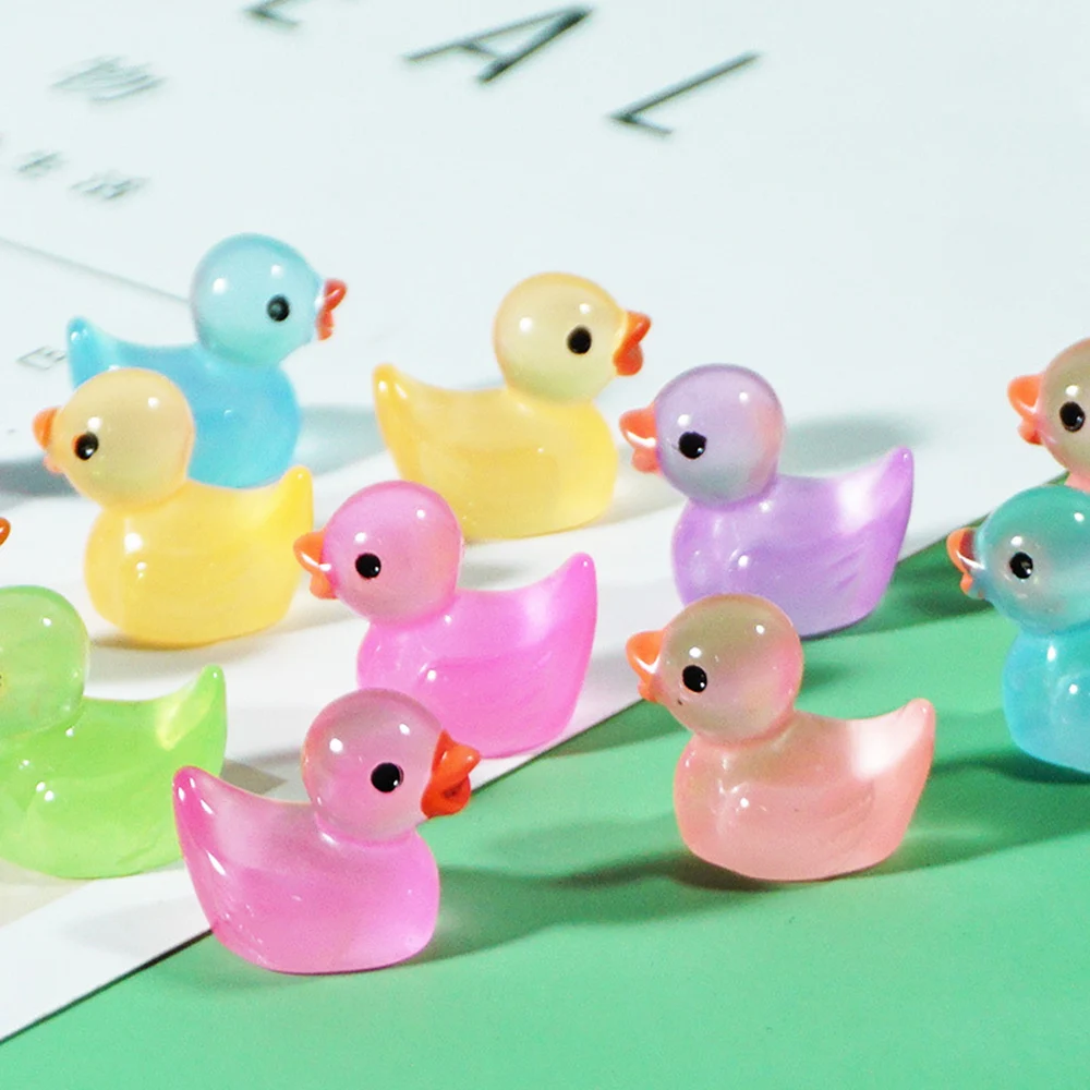 

10PCS Mini Fluorescent Duck Ornament Miniature Figures Tiny Duck Resin Handicraft Micro Landscape Dollhouse Decoration