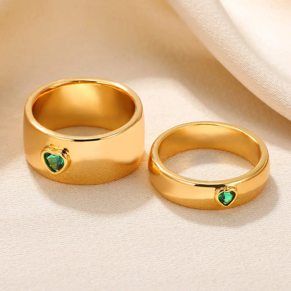 

Green Crystal Love Heart Ring for Women Men Knuckle Stackable Wide Rings Couple Wedding Jewelry Lovers Finger Accessories Gifts