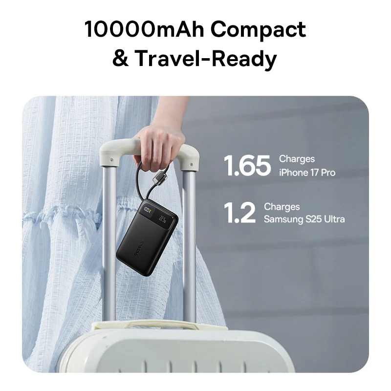 Фото Baseus 10000 мАч Power Bank 22,5 Вт Встроенный двойной кабель USB-C более тонкий быстрая зарядка для iPhone 17 Pro Max Samsung S25 Xiaomi Poco №5