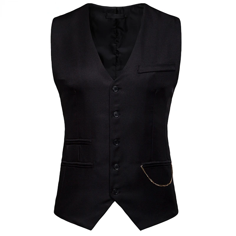 

Mens Gentleman Formal Slim Fit Single Breasted Black Suit Vests 2022 Fashion Chain Decoration Men Vest Waistcoat Gilet