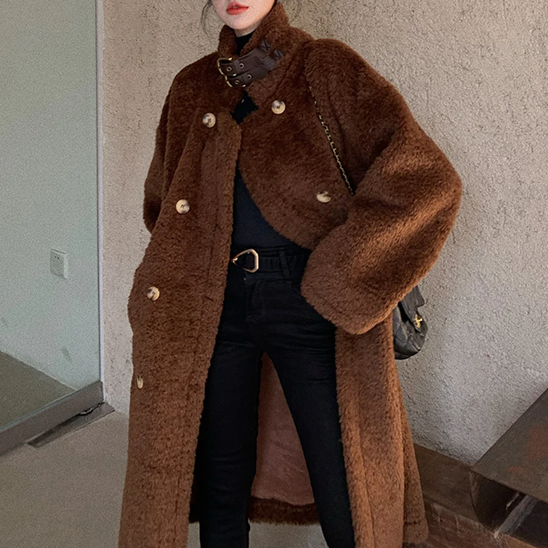 Autumn and Winter Women's Long Coat Fashion Faux Fur Thick Warmth Ladies Retro Teddy Coat Women Plush Oversized Loose Coat