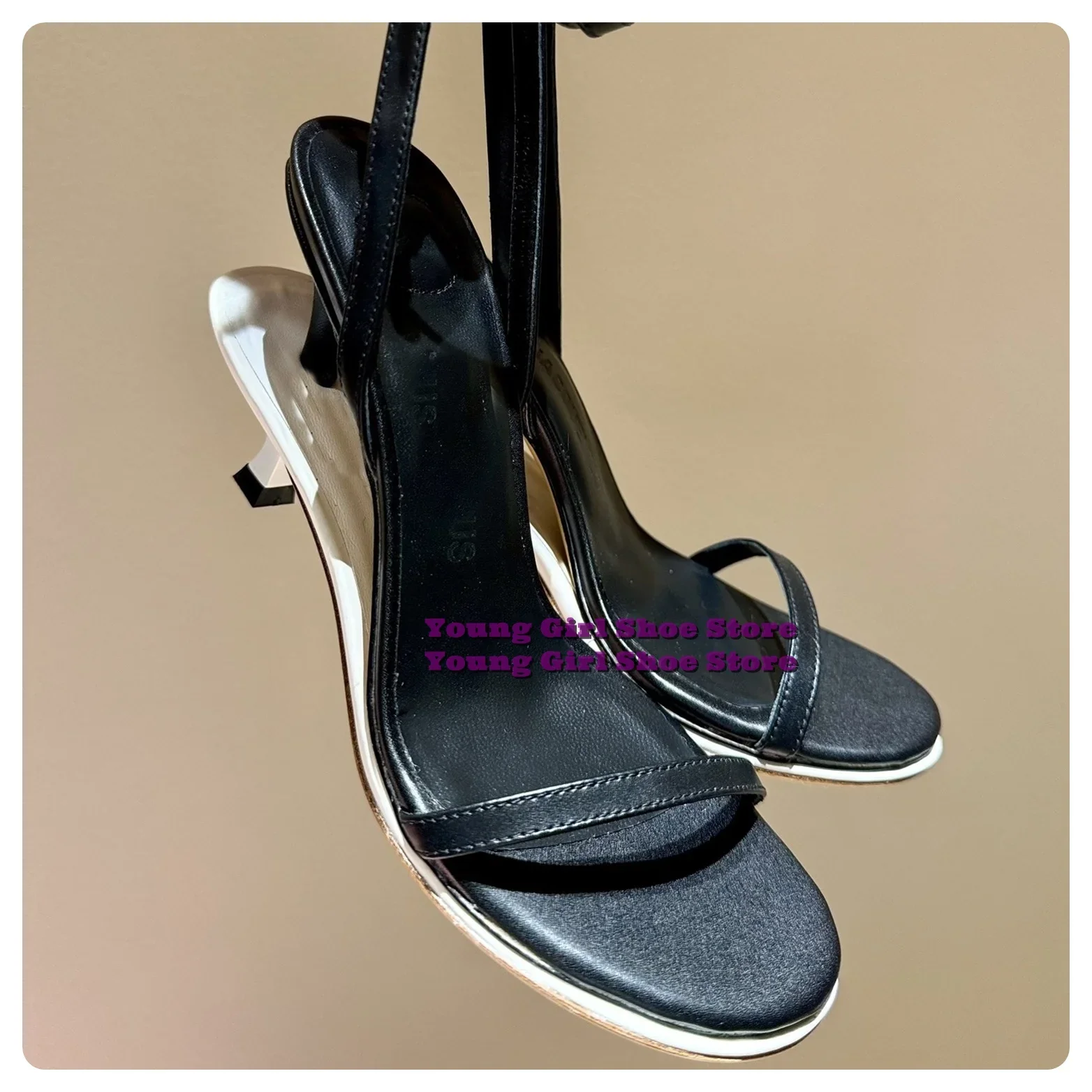 Женские босоножки на двойном высоком каблуке Strange Heels с ремешком щиколотке и